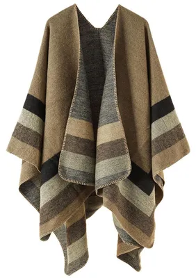 Zdjęcie produktu dla Poncho damskie, zimowe, ciepłe, eleganckie, oversize, w paski