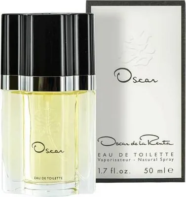 A bottle of Oscar de la Renta Oscar eau de Toilette and its packaging are displayed against a white background.