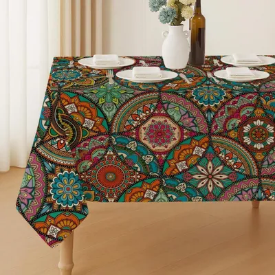 Immagine prodotto di Tovaglia con motivo mandala, lavabile, idrorepellente, 213x152 cm, in poliestere