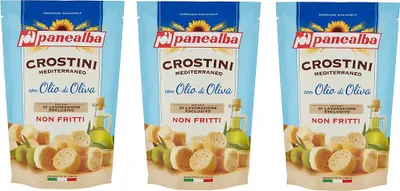 Produktbild von 3x Panealba Crostini Mediterraneo con Olio di Oliva Croutons mit Olivenöl Gesalzener Snack Nicht Gebraten Nicht Frittiertes 100g