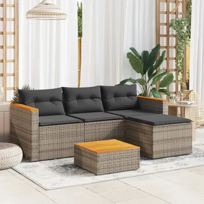 Produktbild von The Living Store 3-tlg. Garten-Sofagarnitur mit Kissen Grau Poly Rattan