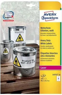 Immagine prodotto di Avery L4715-20 etichetta autoadesiva Rettangolo con angoli arrotondati Permanente Bianco 160 pz