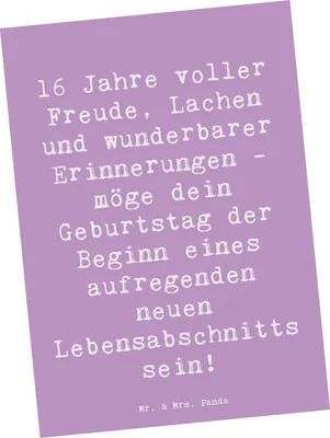 Produktbild von Mr. & Mrs. Panda Postkarte Spruch 16. Geburtstag Freude - Lavendeltraum - Geschenk, Grußkarte, Feier, Happy Birthday, Fotokarte, Ansichtskarte, Geburtstagsgeschenk