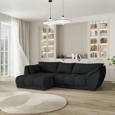 Produktbild von Masseno Ecksofa ORENTI L-S mit Schlaffunktion L-Form, Sofa mit Bettkasten, Wohnzimmersofa, Couch, Soffa, Bettsofa, Couchgarnitur- Schwarz, QUELLE 100