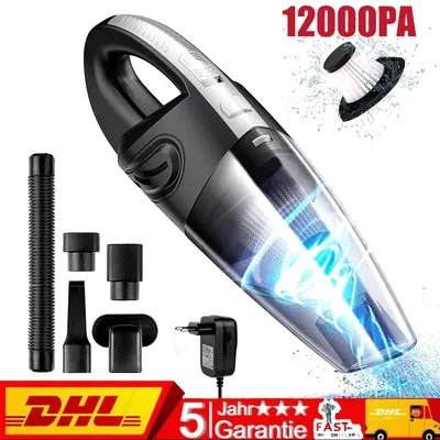 Produktbild von Kabelloser Handstaubsauger 120W, 12000Pa Saugkraft, Akku, für Auto & Zuhause, HEPA Filter, kompakt, mit Zubehör, 20–30 Min Laufzeit