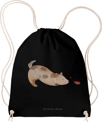 Produktbild von Mr. & Mrs. Panda Stoffbeutel Hund Marienkäfer - Schwarz - Geschenk, wander rucksack, Sprüche, Hunde, Mischlinghund, sporttasche klein, Neugierig, kordelbeutel, Turnbeutel