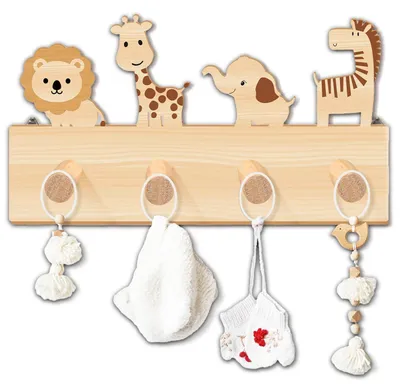 Imagen del producto de Armario de madera para niños, 40 x 25 x 7 cm, con 4 ganchos, ideal para colgar en la pared del cuarto infantil