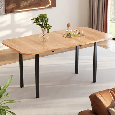 Image de OKWISH Table À Manger Extensible Avec Pieds Métal, Style Minimaliste Et Industriel, 120(160)x80x75 cm - Naturel