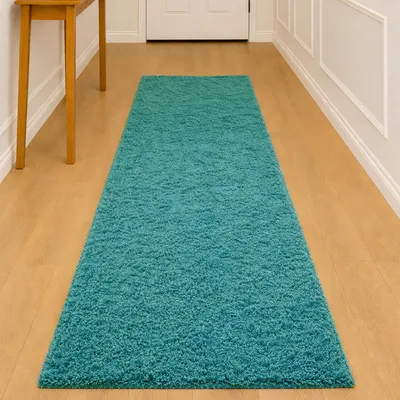 Produktbild von Shaggy Teppich in Uni Design Türkis Größe - 80 x 150 cm