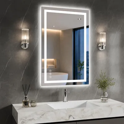 LED-Badspiegel 80×50 cm, 3 Farben, dimmbar, Anti-Beschlag, Memory
