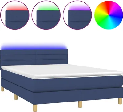 Produktbild von vidaXL Boxspringbett mit Matratze & LED Blau 140x200 cm Stoff