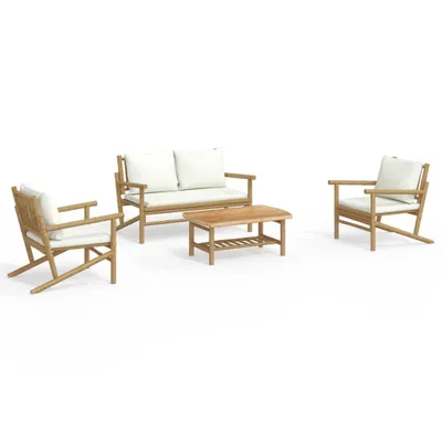 Immagine prodotto di set di 4 pezzi per salotto da giardino con cuscini in bambù bianco crema