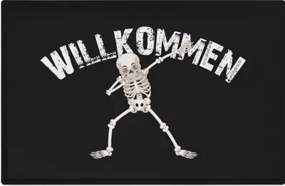 Produktbild von Trendation - Willkommen Fußmatte Grafik Schmutzfangmatte Geschenk Außen Innenbereich 60x40 cm Waschbar Türmatte Skelet