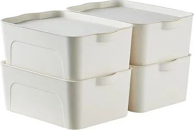 Image de Bac de rangement en plastique blanc de 15 litres, empilable, avec couvercle