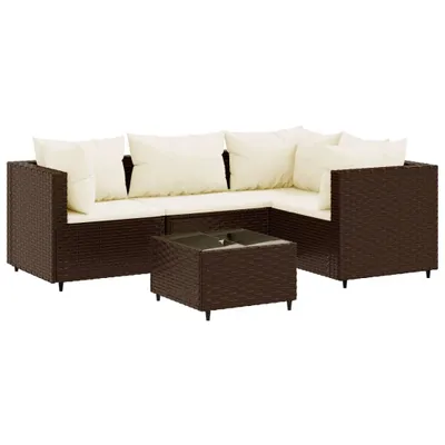 Produktbild von 5-tlg. Garten-Lounge-Set mit Kissen Braun Poly Rattan