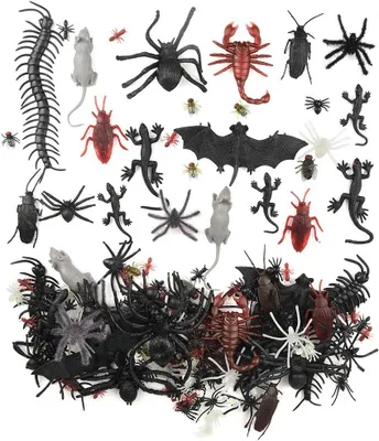 Image de Lot de 160 figurines d'insectes noires réalistes pour Halloween