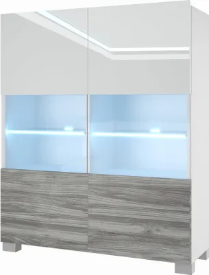 Produktbild von BELINI Kommode Sideboard Wohnzimmer Schlafzimmer Schrank Hochschrank mit LED-Leuchten (Weiß / Glamour Holz)