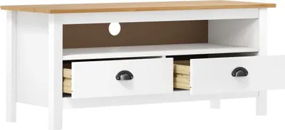 Produktbild von "2026 Aktion"TV-Schrank Industriestil - CLORIS - Fernsehenschrank - Hill Weiß 110x40x47 cm Massivholz Kiefer - NeuMöbel4851010