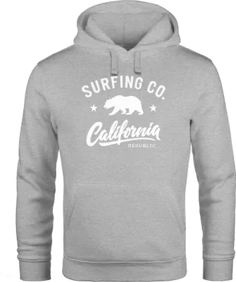 Produktbild von Hoodie Herren California Republic Bear Bär Sommer Surfing Kapuzen-Pullover Männer Neverless® grau XXL