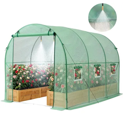 Productafbeelding van VEVOR Kas, 2,93 x 1,97 x 1,94 m, foliekas, folietunnel met irrigatiesysteem, stalen frame, PE-afdekking, opklapbare deur met rits en 6 ramen, kas voor buitengebruik