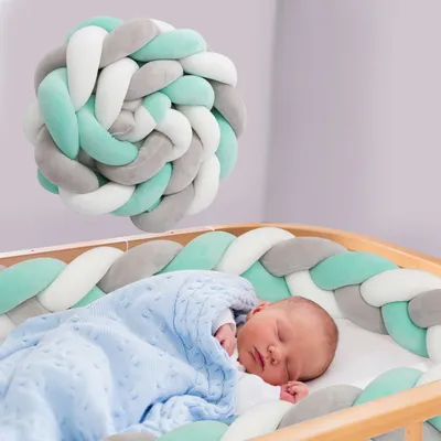 Produktbild von Wolketon Bed Snake Braided Bed Surround, dětská postýlka Nest Bumper Decoration, pro dětskou postýlku Crib Cot, Soft Crystal Velvet Edge Protector Head Guard Length 2M Grey White Green