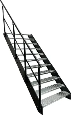 Immagine prodotto di Scala a pioli in acciaio con griglia 11 gradini ringhiera sinistra - Lati zincati e verniciati a polvere color antracite - (L x A x P) 100 x 209 x 215 cm