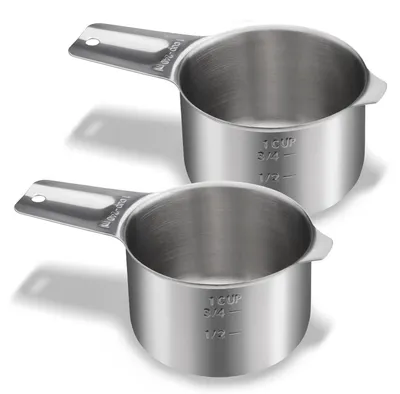 Produktbild von Messbecher-Set Edelstahl 2 Stück 240 ml 226.8 g mit Markierungen für Nass- und Trockenfutter