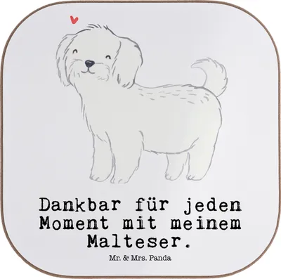 Produktbild von Mr. & Mrs. Panda Flaschenuntersetzer Malteser Moment - Weiß - Geschenk, Tischschoner, Holzuntersetzer, Untersetzer Quadratisch, für Gläser, Coaster, gläseruntersetzer