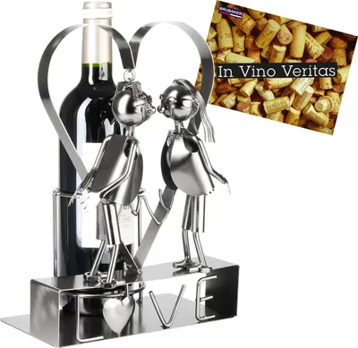 Obrázek produktu pro BRUBAKER Držák na láhev vína LOVE Lovers in a big heart - Kovový držák na láhev - 29 cm Dárek k vínu s blahopřáním