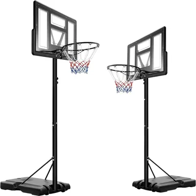 Image de Panier de basket - Système de support de basket mobile - Réglable en hauteur de 230 à 304 cm - Avec roulettes - Pour enfants et adultes - Utilisation en intérieur et en extérieur