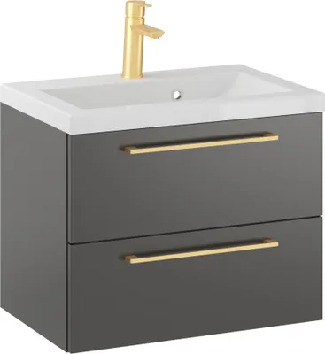 Produktbild von Rosen 60 cm Badezimmerschrank mit Waschbecken und Gold gebürstetes Griffen - Zeitloses Design für Elegantes Bad