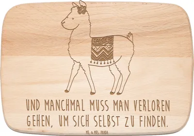 Produktbild von Mr. & Mrs. Panda Frühstücksbrett Alpaka Stolz - Transparent - Geschenk, vesperbrett, schneidebrettchen, Holzbrett, Holzbrettchen, Lama, Schneidebrett
