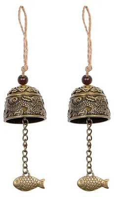 Produktbild von Windspiel mit 2 Glücksglocken, Vintage-Windspiel, Feng-Shui-Glocken, chinesische Glocke, Buddha, Hängedekoration für Haus und Garten, Glücksglocke