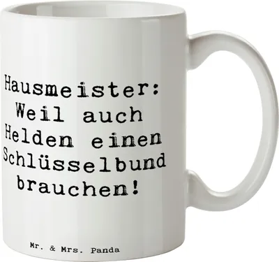 Produktbild von Mr. & Mrs. Panda haferl Spruch Hausmeister Held - Weiß - Geschenk, kreative Geschenke, Winterdienst, Trinkbecher, Kaffeetasse, für Berufstätige, Teetasse, Kaffeebecher
