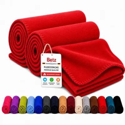 Produktbild von Betz Fleecedecke 2 Stück 130x170 cm 180g/m² – Wohndecke & Kuscheldecke – Flauschige Sofadecke als Tagesdecke – Leicht, wärmend & pflegeleicht – rot, KI-generiertes Bild
