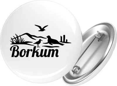 Produktbild von Huuraa Button Borkum Strandmotiv 59mm rund mit Sicherheitsnadel Ansteckbutton Geschenkidee