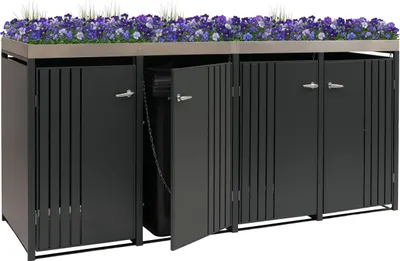 Obrázek produktu pro kryt na 4 odpadkové koše HWC-O67, odpadkový koš s boxem na květináče, kovový 125x260x84cm 95kg antracitová barva