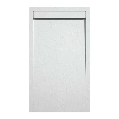 Produktbild von Mineralguss-Duschwanne extra flach CLEVER Schieferoptik WEIß 80x110 cm  Auslaufschutz in Farbe