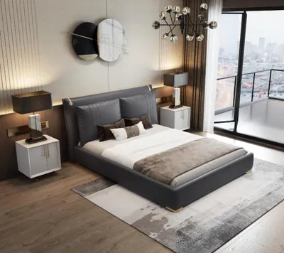 Produktbild von Luxus Bett Betten Modern Doppelbett Grau Bettrahmen Schlafzimmer Neu