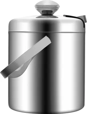 Obrázok produktu pre Súprava vedierka na ľad - Vedierko na ľad - Dvojstenná izolovaná nerezová oceľ 304 - 1,3 l - S kliešťami a sitkom - 14 x 22,5 cm - Strieborná