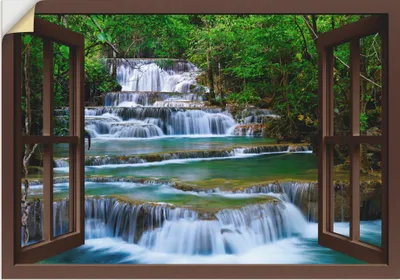 Produktbild von ARTland Wandbild, selbstklebend Fensterblick Wasserfall - braun Größe: 70x50 cm