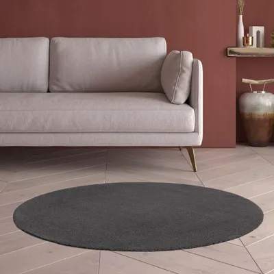 Produktbild von Steffensmeier Kurzflor Teppich Barcelona -Rund, Wohnzimmerteppich modern, strapazierfähig und pflegeleicht, Anthrazit, Größe: Ø 120 cm