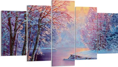 Produktbild von Bild auf Leinwand - Leinwandbild - 5 Teile - Öl Winter Fluss - 160x85cm - Wand Bild - Wanddeko - Wandbilder - Leinwanddruck - Bilder - Wanddekoration - Leinwand bilder - Wandbild - EA160x85-4379