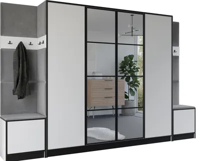 Produktbild von KIER FURNITURE Kleiderschrank EDEN, Schlafzimmer Schrank, Garderobeschrank, Flurschrank Weiß & Grau 312,8x205x39 cm