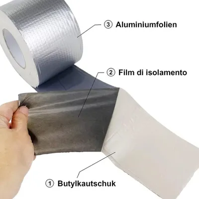 Productafbeelding van Waterdichte aluminiumfolie tape - Butyl tape - 100 mm x 5 m - Zelfklevend - Hittebestendig - Geschikt voor reparaties aan daken, muren en zwembaden