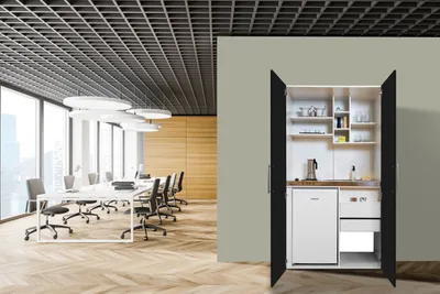 Produktbild von Küche Büroküche Miniküche Singleküche Weiß Schwarz Peter 104 cm Respekta