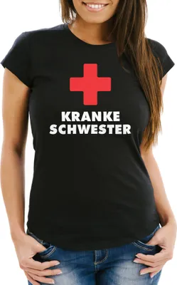 Produktbild von Kranke Schwester Damen T-Shirt Slim Fit Moonworks® schwarz M