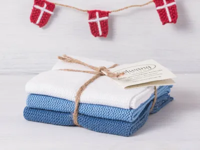 Produktbild von Solwang Wischtuch WEISS STAUBIG BLAU gestrickt 3er Set Küchentuch Spültuch