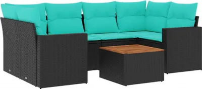 Produktbild von vidaXL 7-tlg. Garten-Sofagarnitur mit Kissen Schwarz Poly Rattan