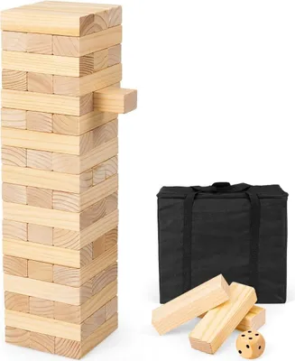Image de 54 blocs en bois de pin Darn Tower Game blocs de construction jeu 5 x 3,3 x 15,2 cm naturel